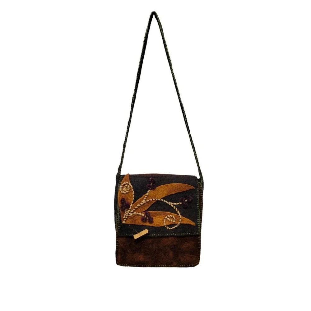Rising Tide Felted Wool Crossbody Bag Floral Funky Boho Cottagecore